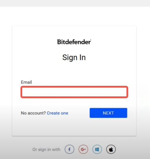 Bitdefender Login Page