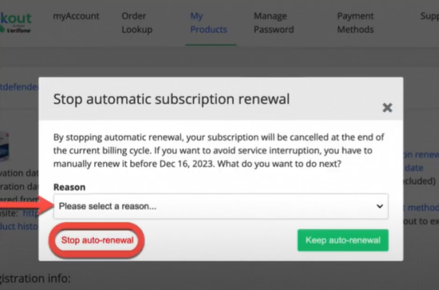 Choose Stop Auto-Renewal