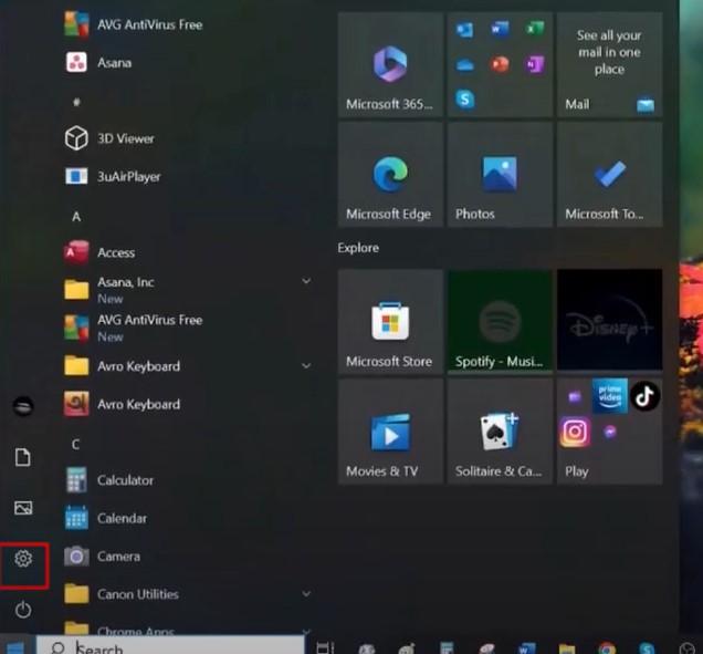 Windows Start button and then click on Settings