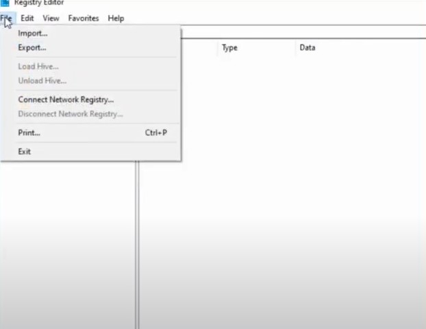Registry Editor window and select Export option