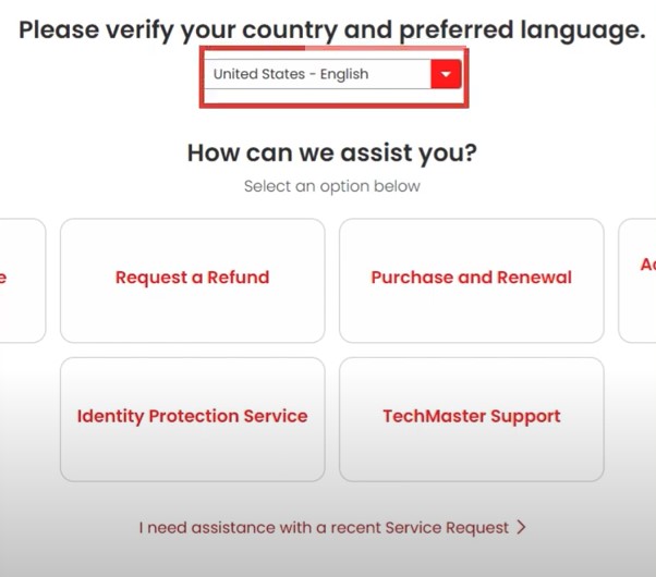 verify your location and language preference