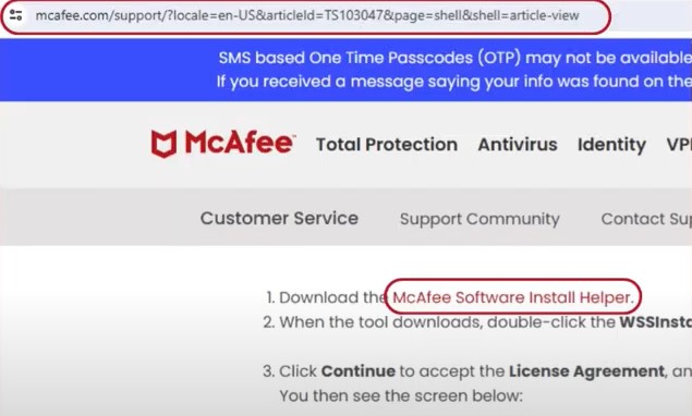 download the McAfee Software Install Helper