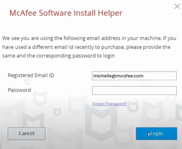 McAfee email address and password