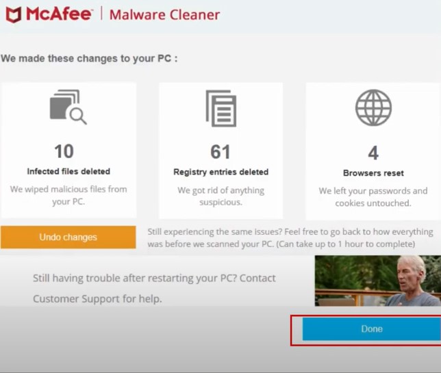 click Done and try to install the McAfee product on your device