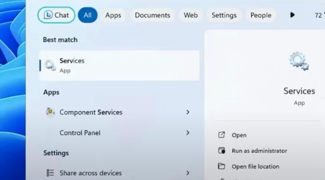 Initially, click on the Windows search icon, type services, and open it