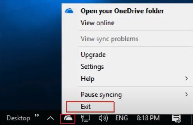 right-click on OneDrive