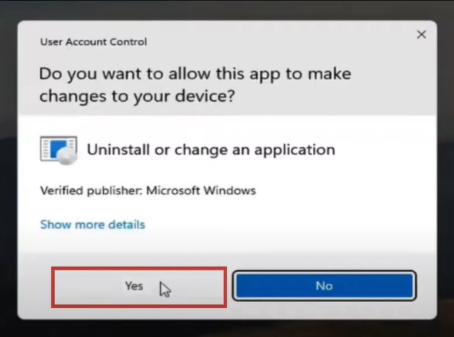 Select yes in the user account