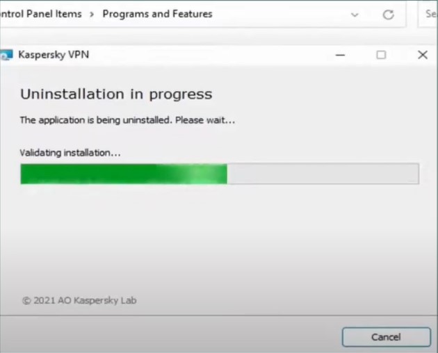 uninstallation process will begin