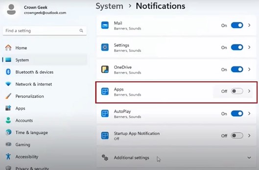 turn off notifications of the apps