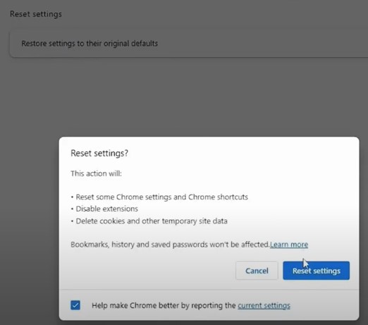 Click Restore Settings to their Original 