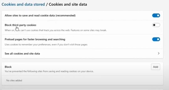 Click on Manage and Delete Cookies