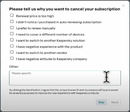 select why you’re canceling the subscription