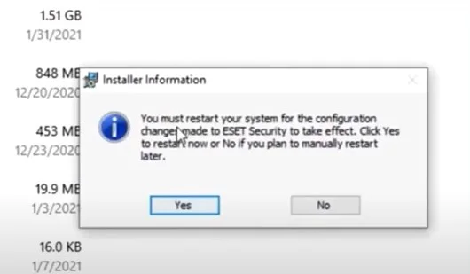 Click Yes in the Uninstaller Information