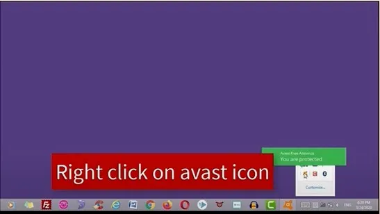 Right-click the Avast Antivirus program