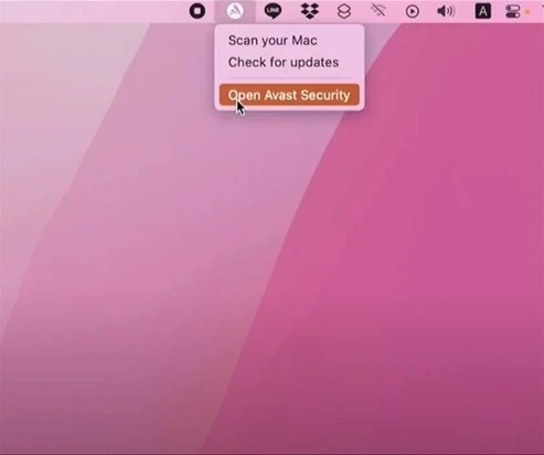 Click the Avast icon on the toolbar