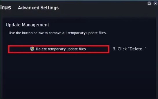 click Delete Temporary Update Files