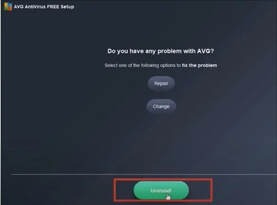 click Uninstall in the AVG antivirus