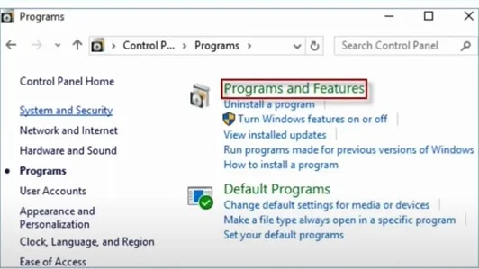 then select Programs and Features