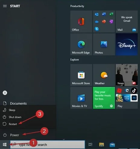 Click the Windows start icon