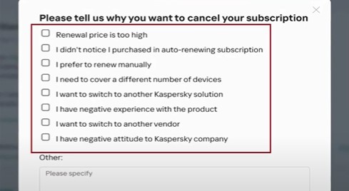 select why you’re canceling the subscription