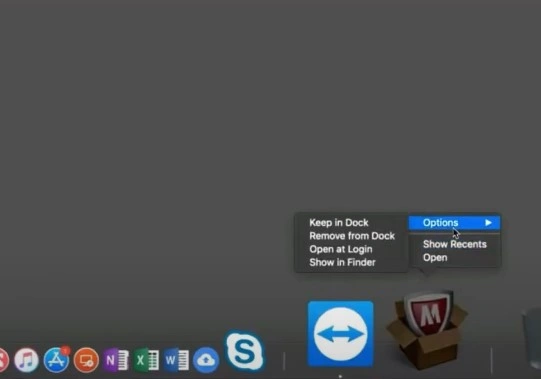 Options and click Remove from Dock