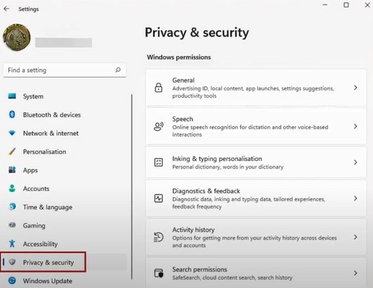 click on Privacy & security in the left panel