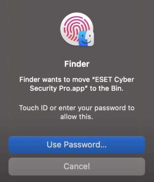 Use the touch ID or password to move the ESET