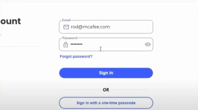 McAfee email address and password