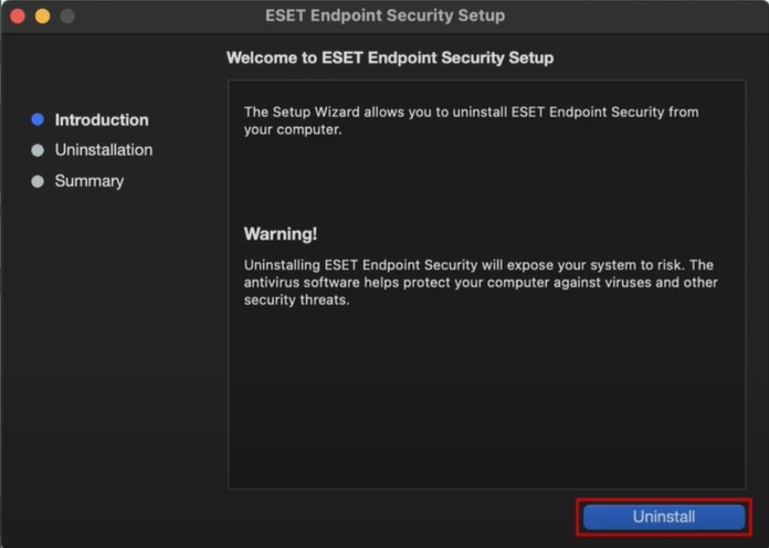 Click Uninstall in the new ESET Setup window