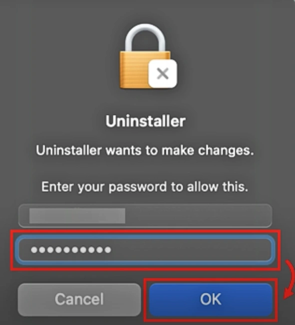 type in your administrator password and click OK