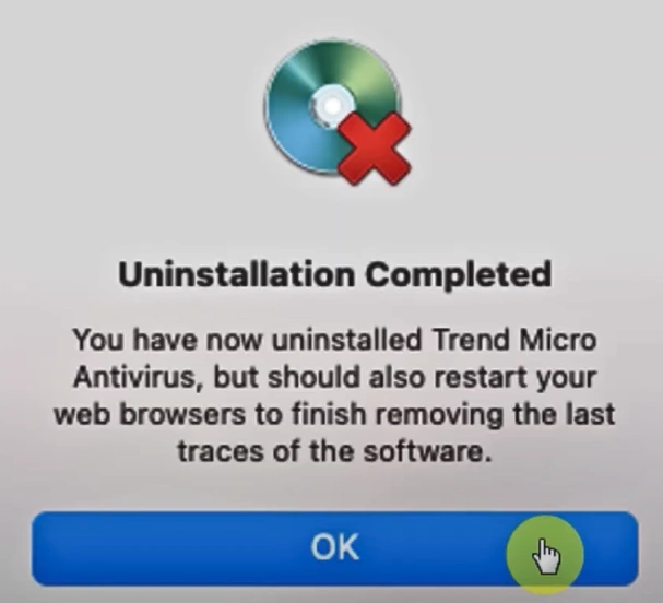 Uninstallation Completed screen