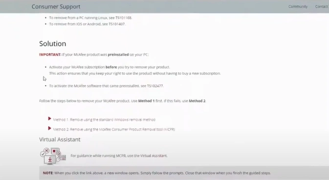 Scroll down to Remove using the McAfee