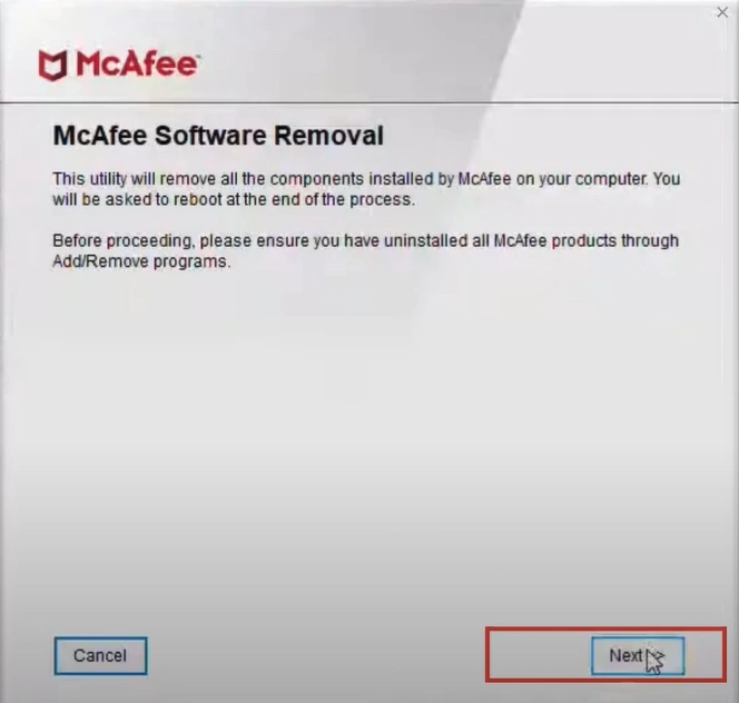 McAfee Software Removal application loads