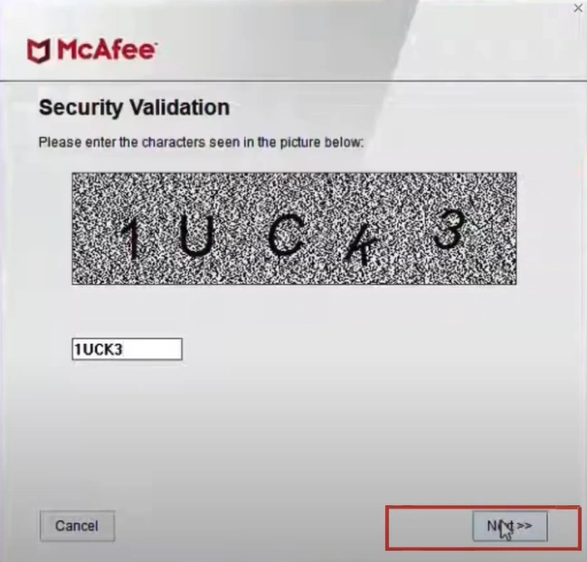 Enter the Security Validation code displayed