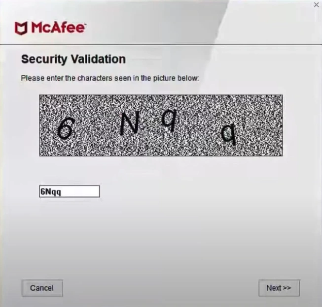 Re-enter the security validation code