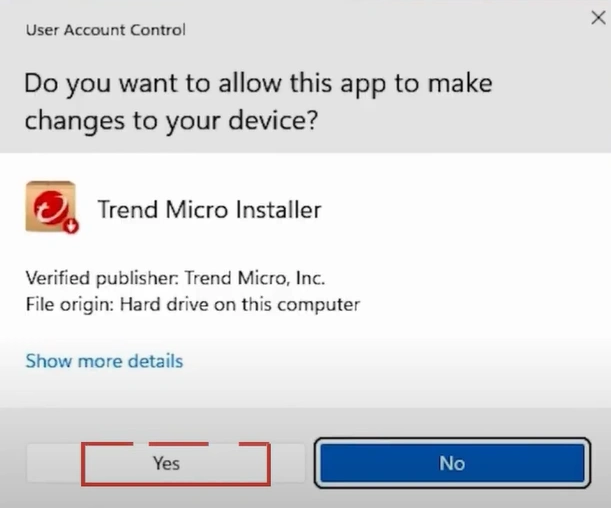 Click Yes in the User Account Control dialog