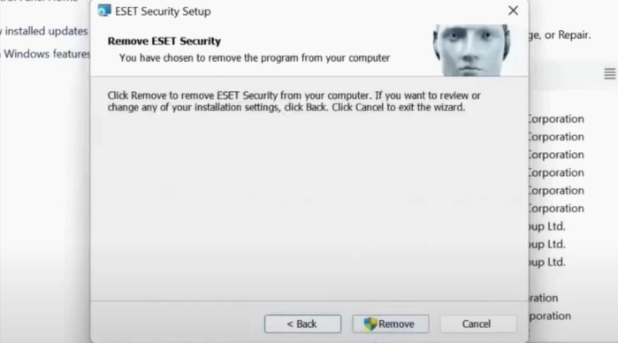 Click Remove to proceed with the uninstallation process