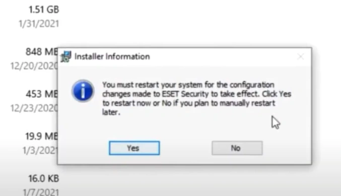 Yes in the Uninstaller Information prompt