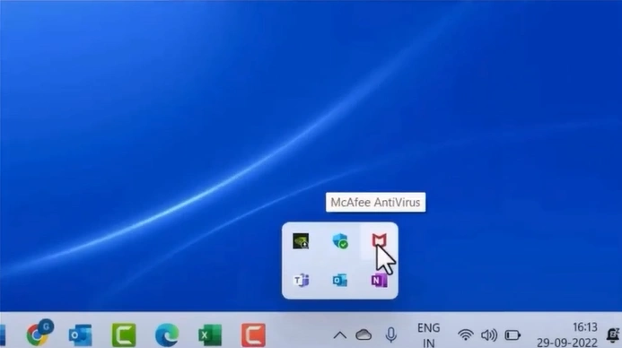 McAfee antivirus program on the System tray
