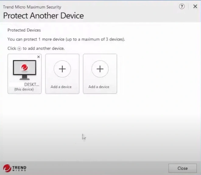 Protect Another Device screen