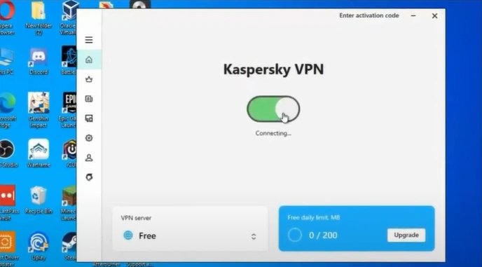 simply toggle on the Kaspersky VPN button