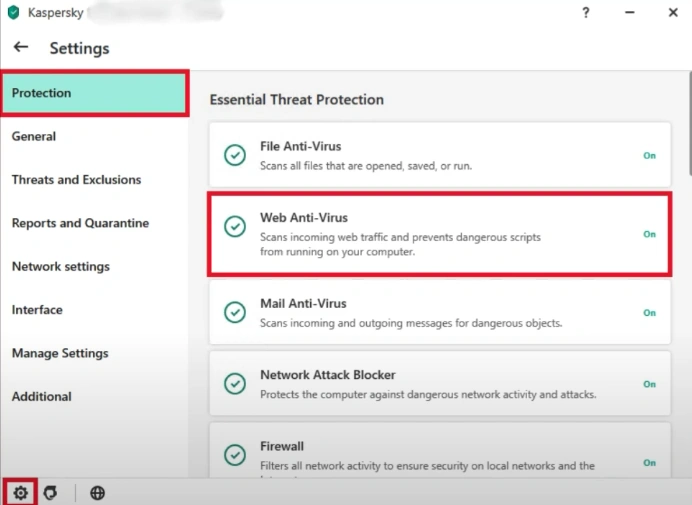 Protection tab and click Web Anti-Virus