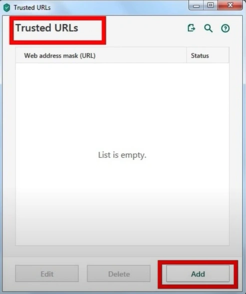 new Trusted URLs window