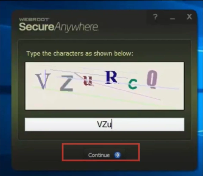 Fill in the reCAPTCHA and click Continue