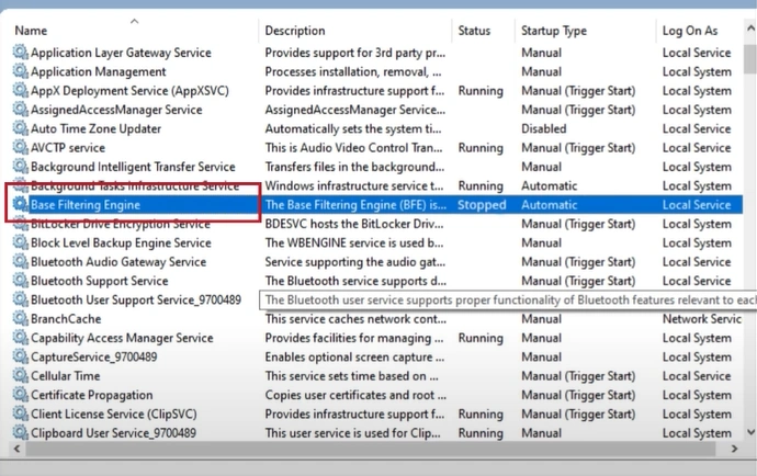 Locate the Base Filtering Engine