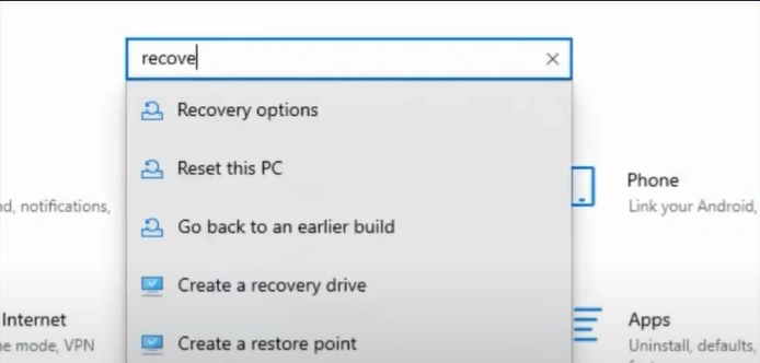 Type in Recover in the search bar