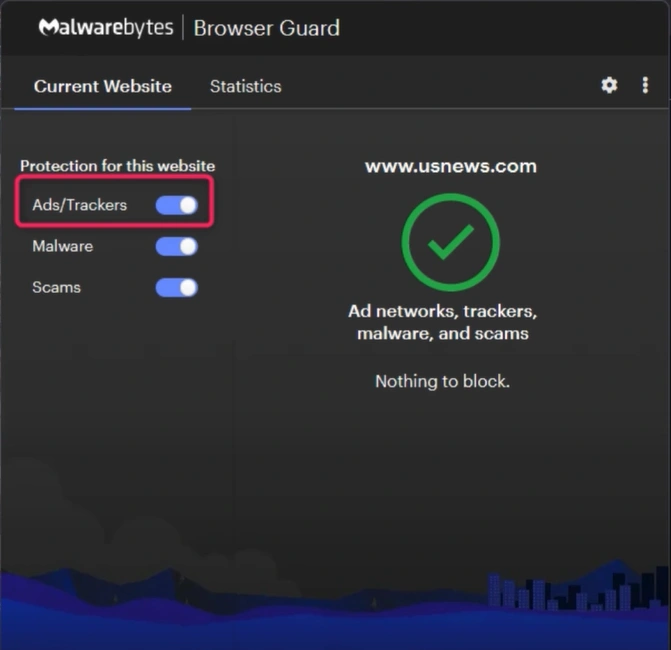 Navigate to the Ads/Trackers option