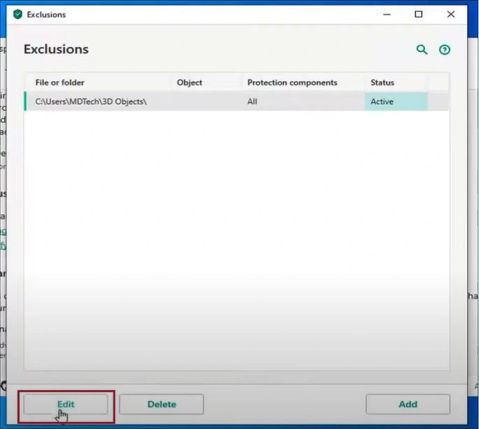 activate or inactive the exclusion