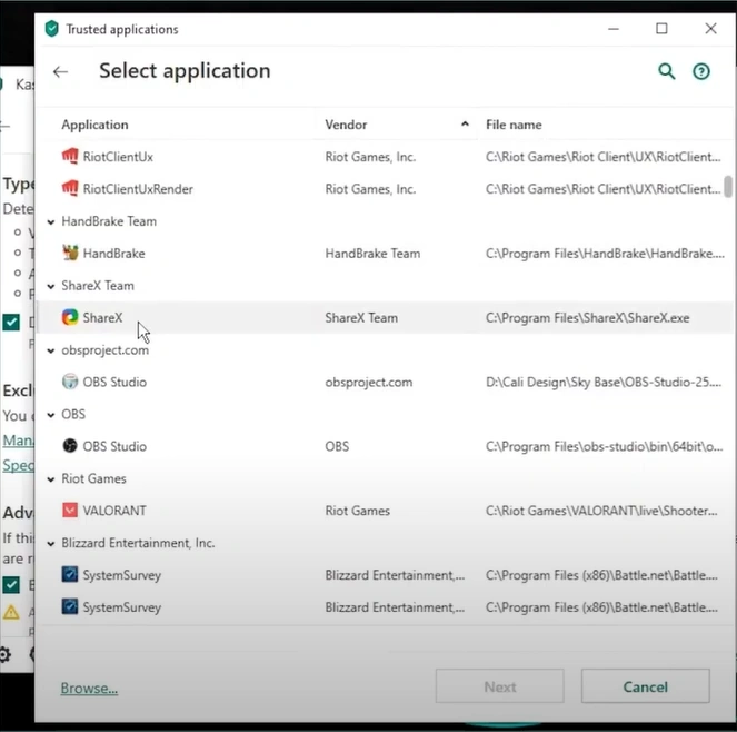 Locate the program you want to exclude