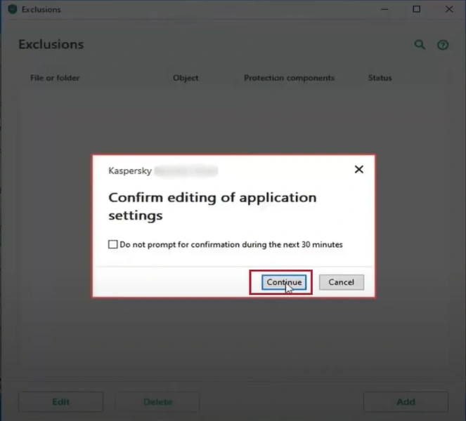 Click Continue if prompted